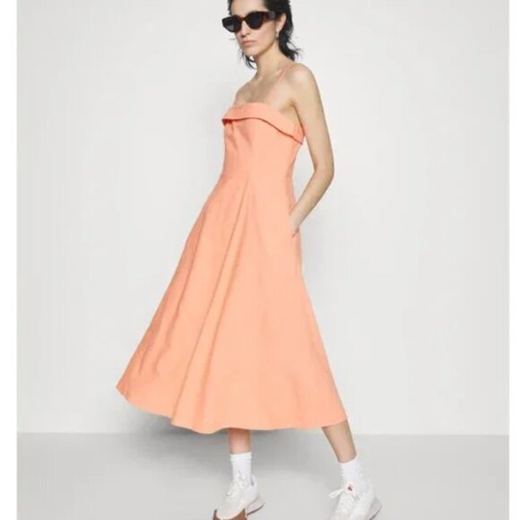 Abercrombie & Fitch Coral Linen Blend Midi Dress with Pockets Size M - Picture 1 of 11